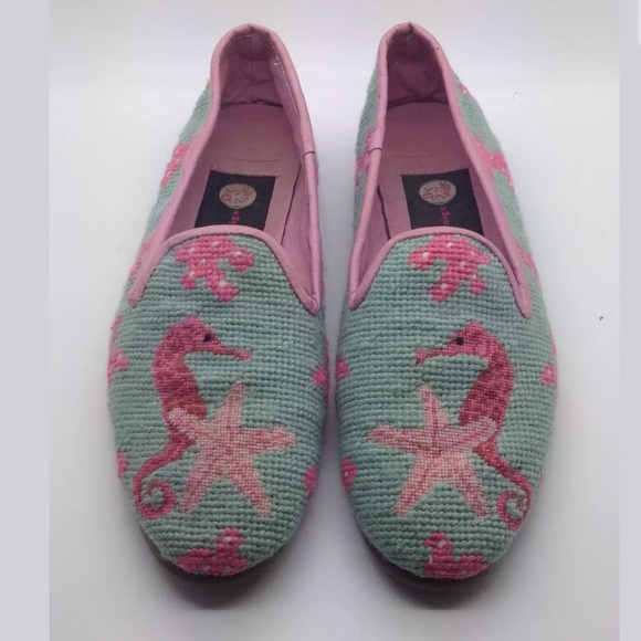 Paige Shoes - PAIGE Pink Sea-Foam Seahorse Starfish Loafers 9